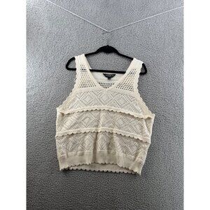 Francescas Studio 19 Ivory Crochet Knit Sleeveless Top Ruffle Trim Large NWT